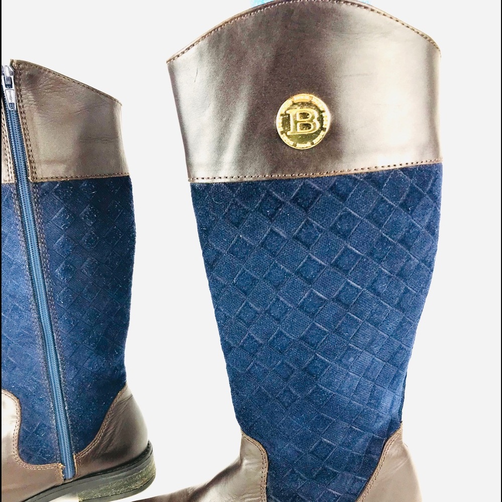 BOSI Riding Boots Quilted Blue Suede and Brown Smooth Leather Womens Size 5 - Picture 5 of 8